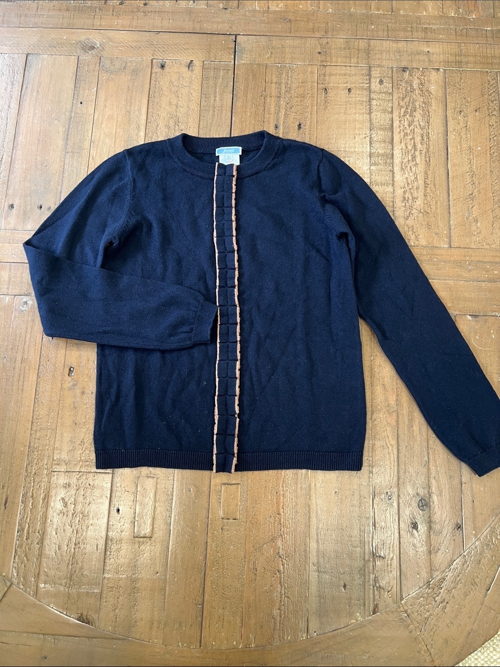 Jacadi navy wool blend metallic ruffle long sleeve crewneck sweater 10 years